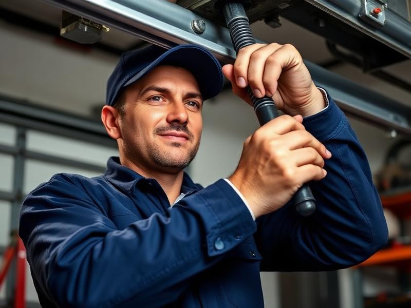 Skilled garage door technician performing professional repair